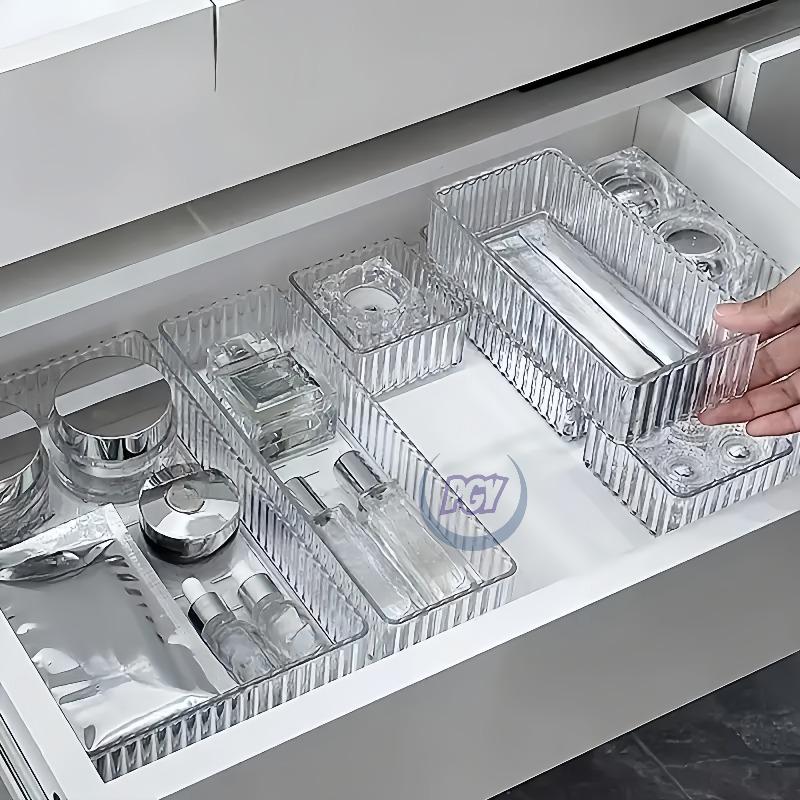 16pcs Transparent Acrylic Cosmetic Organizer Set Drawer Divider Storage Box for Vanity Cosmetics & Office Supplies Home Storage