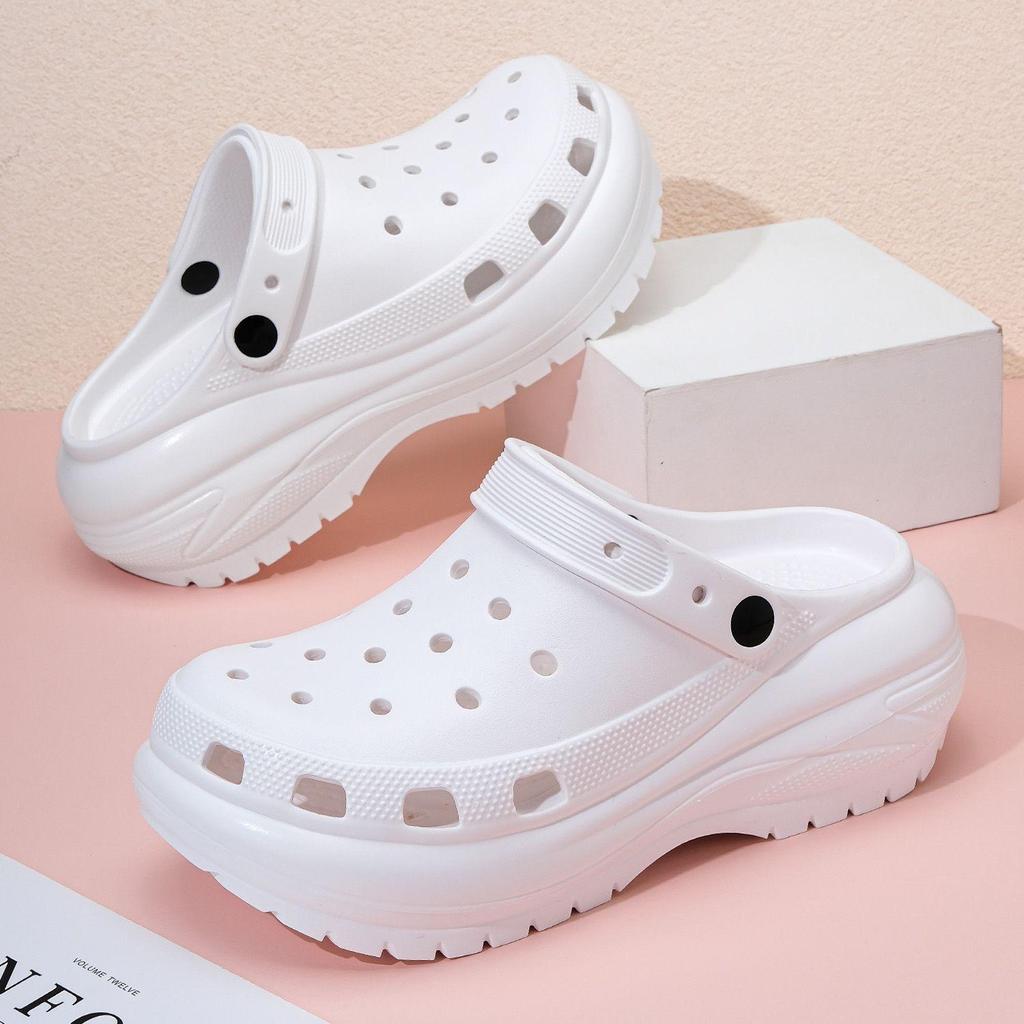 Women Spring Solid Color Soft Soled Cross Hole Outdoor Slippers Summer Casual Thick Bottom Anti Slip Beach Sandals Shoes 36-41