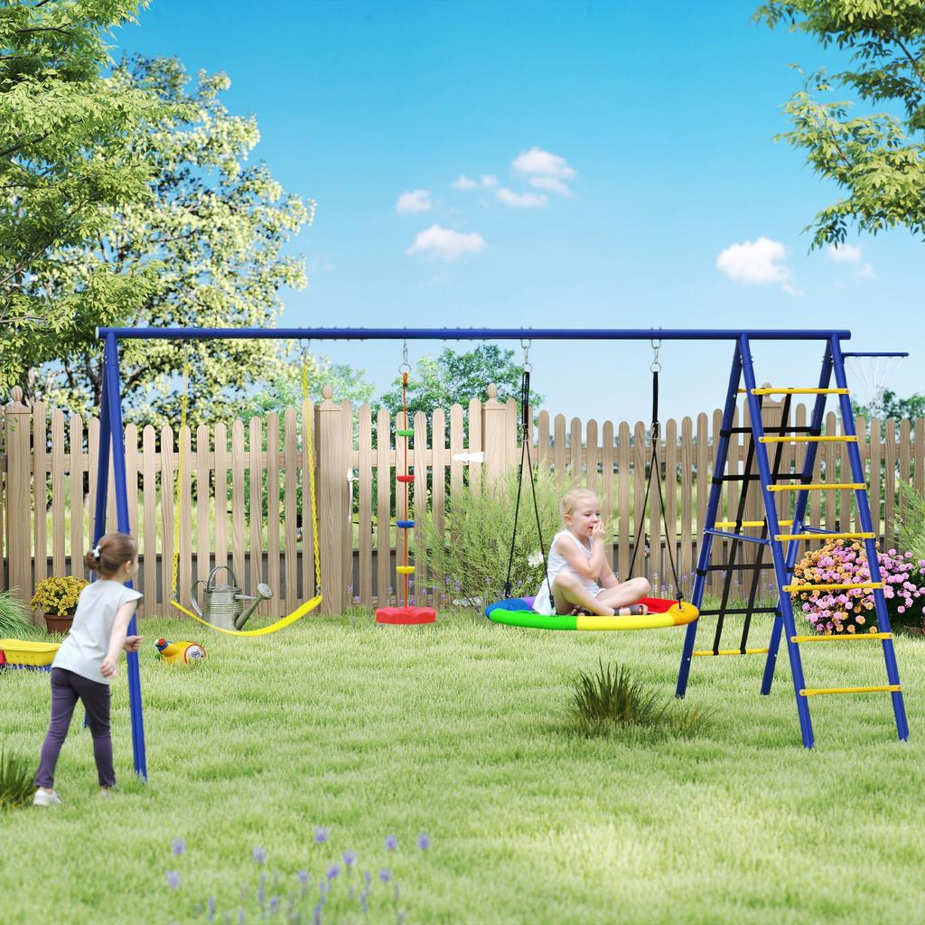 Children's Swing Set, Steel, 3-8 Years, 6-in-1 Design, Colorful
