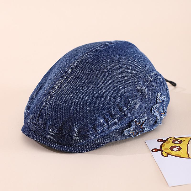 Spring 2026 Japanese Retro Star Denim Children's Beret Cap: Fashionable Baseball Hat for Boys and Girls