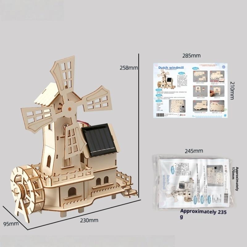 1 Set 3D Wooden Jigsaw Puzzles Educational Science Experiments Solar Windmill Houses Children'S Diy Handcrafted Assembly Models