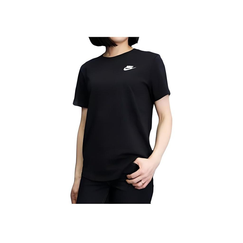 Nike Sportswear Logo Embroidered Crew Neck Short Sleeve T-Shirt Women T-Shirts Black DX7903-010