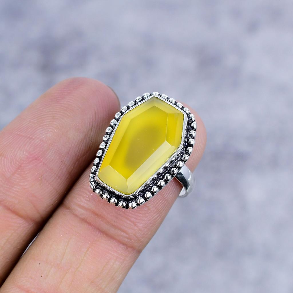 Yellow Onyx Gemstone Handmade 925 Sterling Silver Jewelry Ring Size 7 M-2618