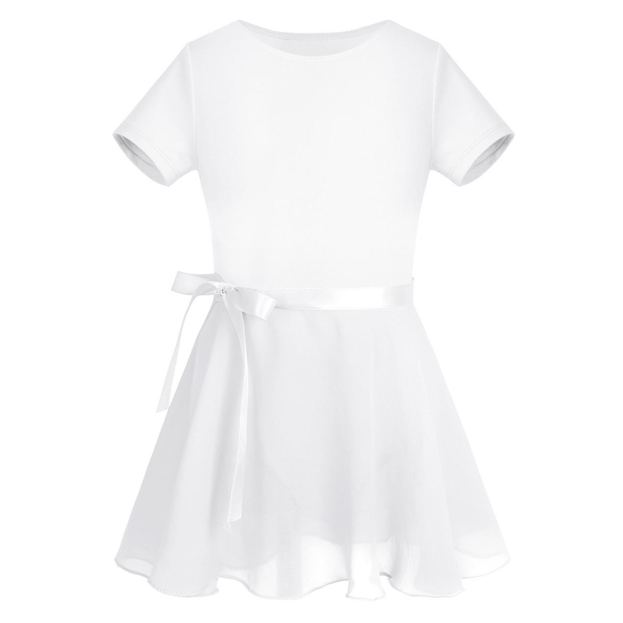 IEFiEL Kinderen meisjes gymnastiek ballet turnpakje jumpsuit met chiffon gebonden rok gymnastiek prestatie kostuum 3-4 Years wit