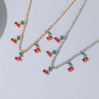 Sweet and Versatile Earrings Crystal Necklace Women's Fashionable New Red Cherry Collarbone Chain