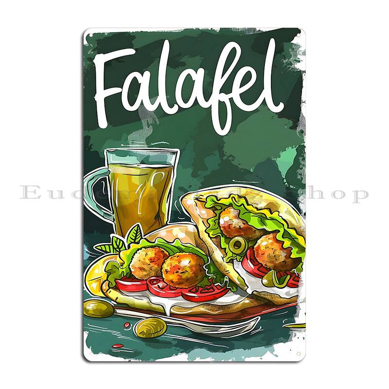 

Falafel Wrap Bursting with Flavorful Ingredients and Vibrant Sketches Tribute to Plant-Based Food Metal Plaque Tin Sign Poster 20x30cm（7.8x11.8inch）