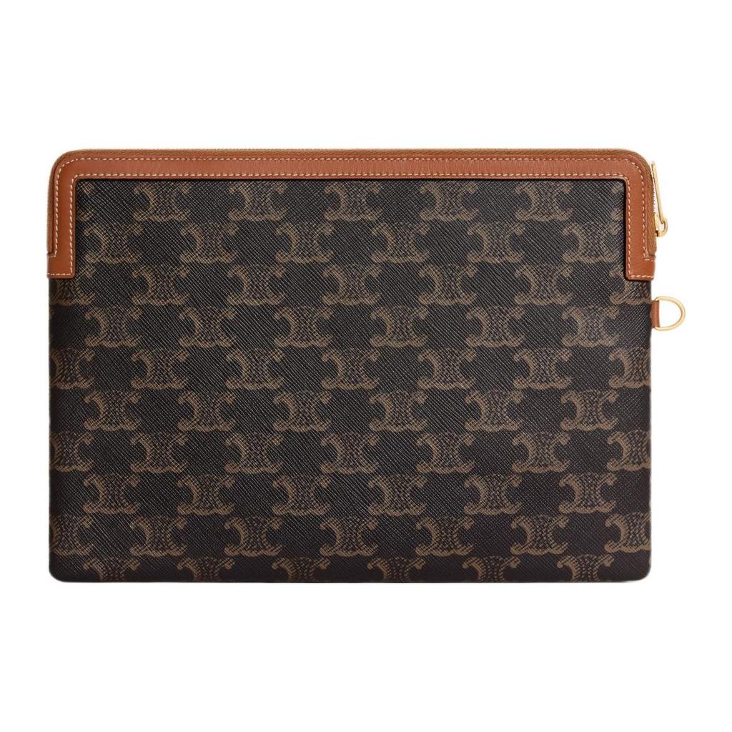 Celine Cuir Triomphe Abnehmbarer Handgelenkriemen Reißverschluss Clutch Damen-Clutch Braun 10J502FES-04LU
