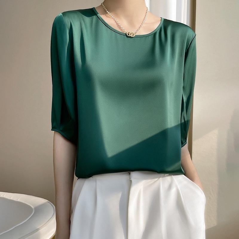 Women S Summer Round Neck Loose Fit Solid Color T Shirt