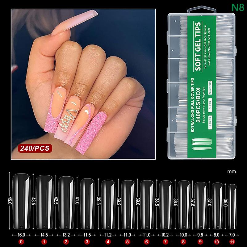 240Pcs/Box Fake Nails Clear Super Long False Nail Acrylic Artificial Nail For Extension Manicure Charms Nail Tips Art Salons