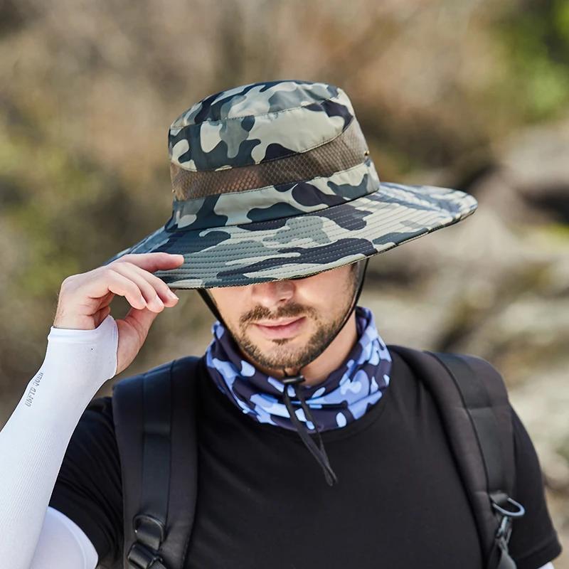 Camouflage Bucket Hat for Men Outdoor Hiking Cycling Safari Breathable Visor Cap for Men and Women Summer Sun Protection Hat