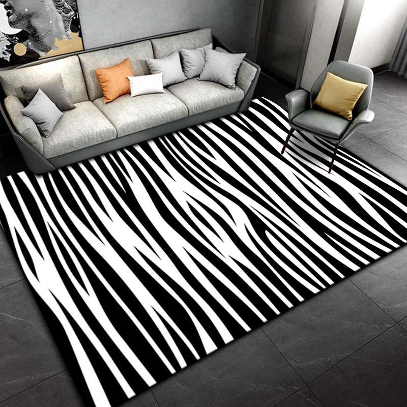 Black White Print Zebra Pattern Area Rug Large,Carpet Rug for Living Room Bedroom Kitchen Doormat Decoration,Non-slip Floor Rug