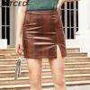 BITCED Summer Women's Crocodile-Pattern PU Skirt with Slit Fitted Stretch Leather Skirt