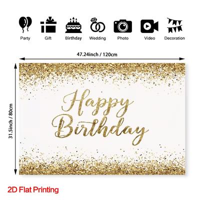 2D Gold Glitter Happy Birthday Backdrop Banner Photography Background Party Decor