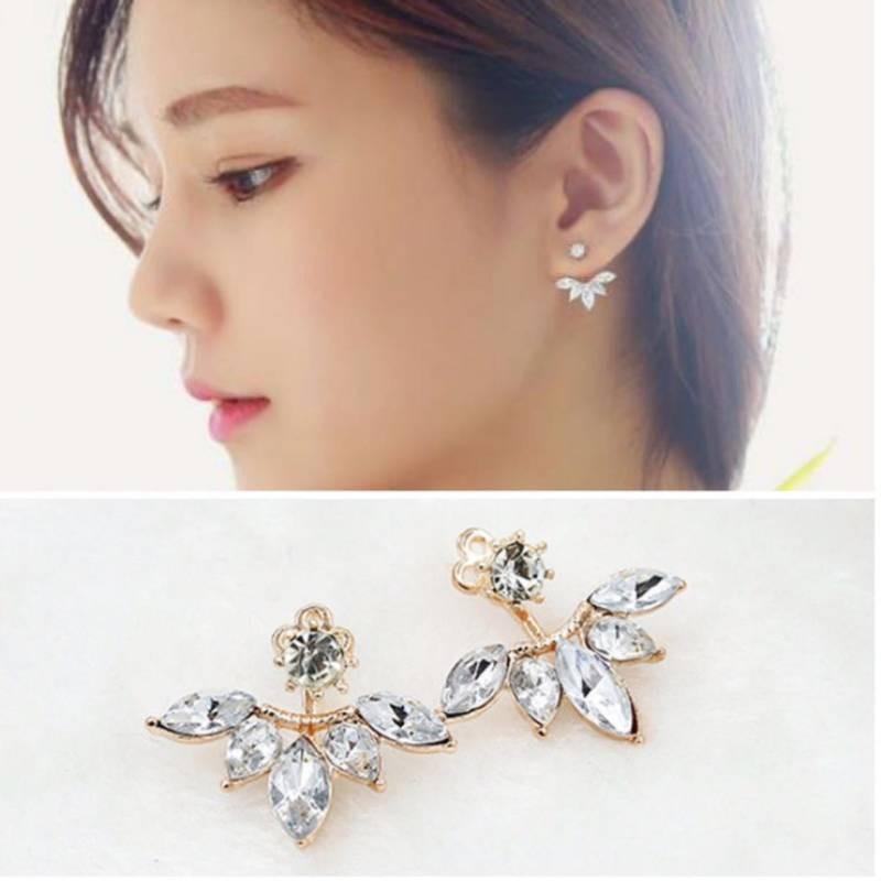 Fashion Elegant Silver Needle Zircon Daisy Tree Leaves Water Earrings Drops