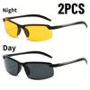 2PCS Night Vision Glasses Men Anti-Glare Driving Goggle Half Frame Sunglasses Driver Day Night Glasses Half Frame Design UV400