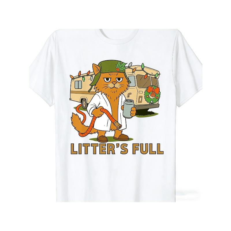 

European sizes Men s Funny Cat Litter Training T-Shirt - Full-Body Cute kitten with Hose & Drinking Print, Cotton Short-Sleeve Round Neck Tee 4XL