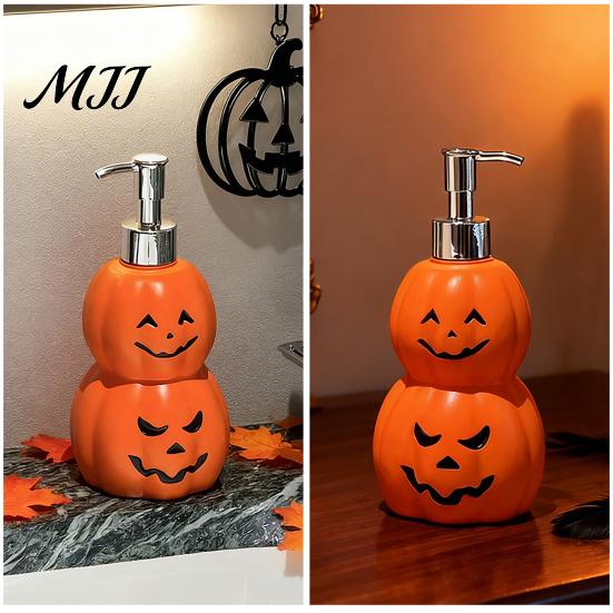 Novelty Bathroom Gift Halloween Pumpkin Soap Dispenser, Refillable Lotion Liquid Hand Bottle, Durable Plastic Dispenser Vinyl Press Type Dispensing