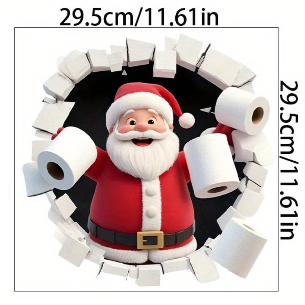 3D Wall-Peeking Santa Toilet Sticker - Self-Adhesive Christmas Decal for Bathroom/Bedroom, Humorous Holiday Vinyl Art with 29.5x29.5cm