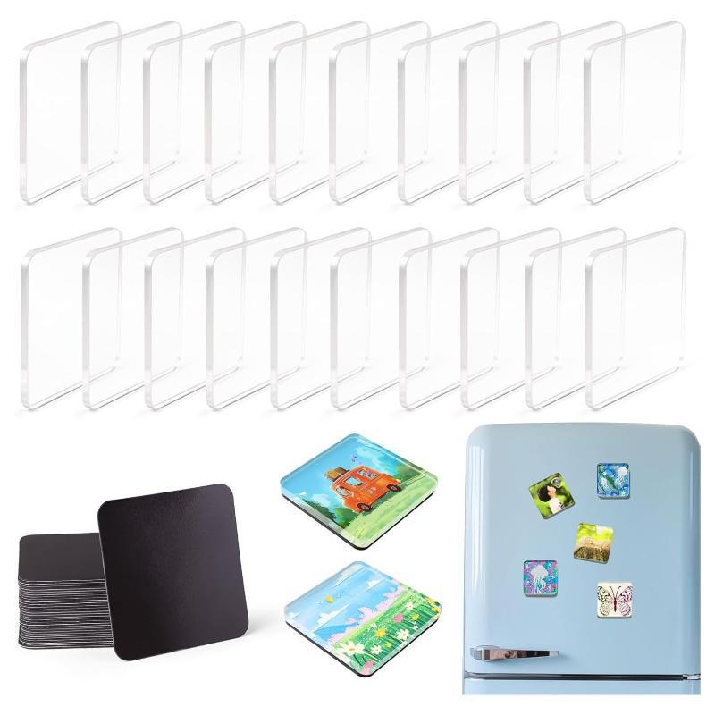 5Sets Diy Transparent Acrylic Magnet Set Square Round Fridge Magnets For Photos Home Decor Kids Crafts