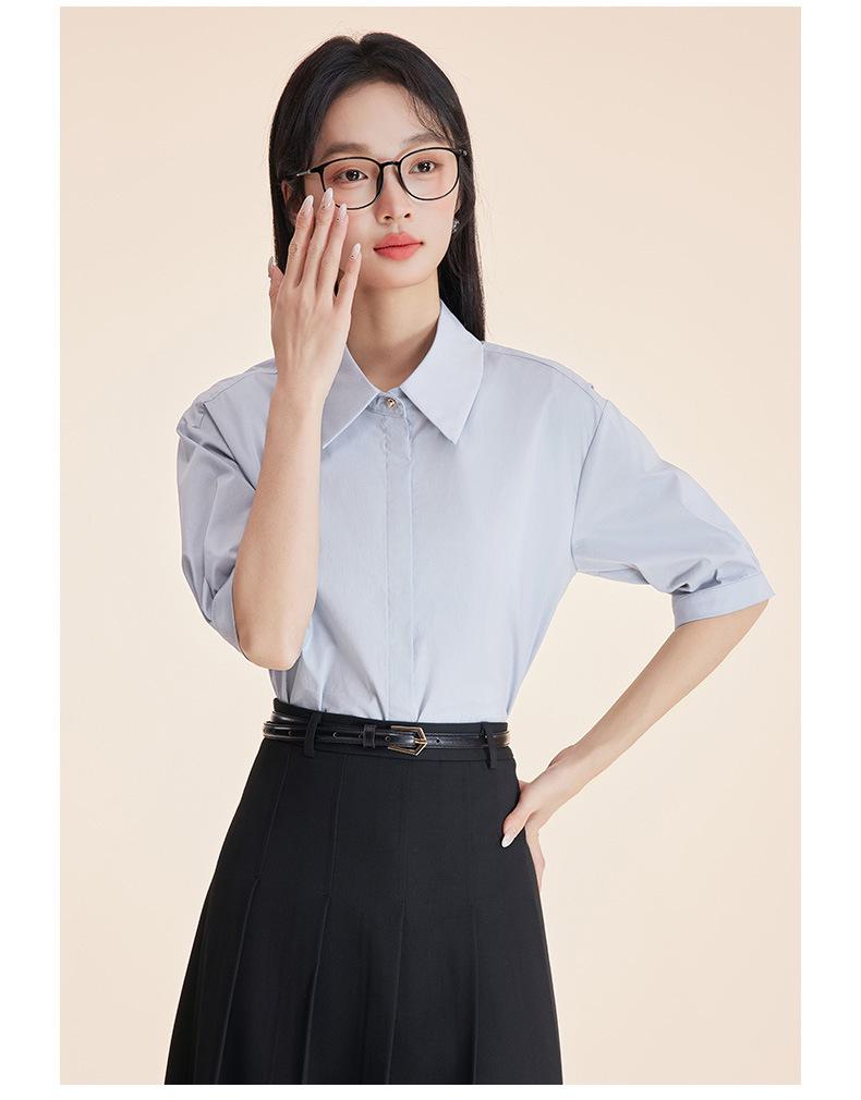 Women's Short-Sleeve White Wrinkle-Resistant Professional Shirt and Suit Dress Set for Work or Interviews
