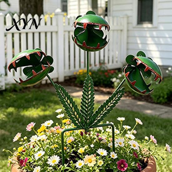 Durable Iron Yard Decoration Venus Flytrap Garden Stake, Metal Carnivorous Plant Art Ornament, Funny Piranha Stake Outdoor Lawn Patio Flower