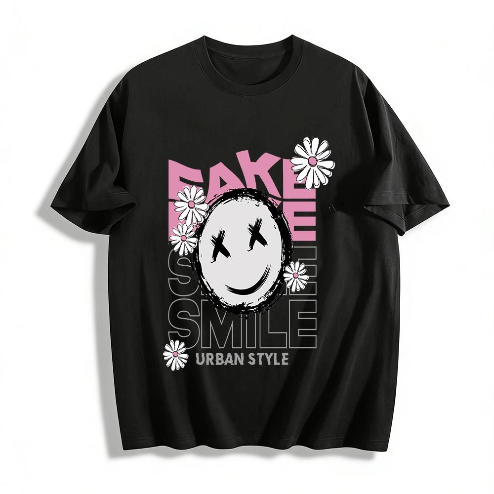 

Fake Smile Daisy Print Urban Style Unisex Casual Trendy T-Shirt Pure cotton T-shirt XXS