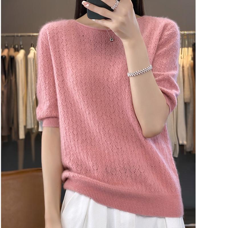 

Свитер из шерсти с круглым вырезом, со средним рукавом, женский, весенне-осенний, легкий, роскошный, интеллектуальный, ажурный, модный, универсальный топ M