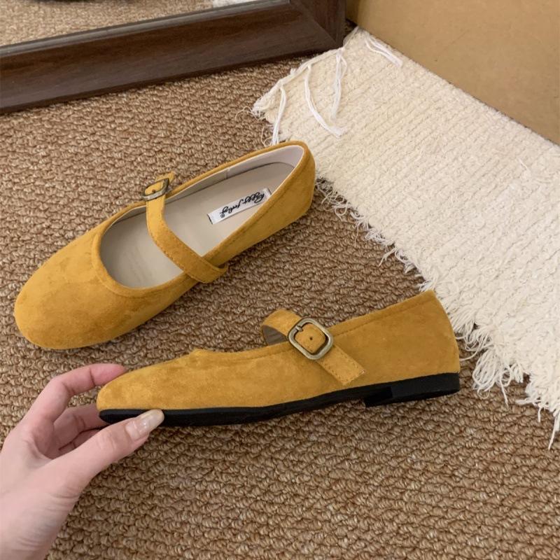 Suding round head retro red shallow mouth single shoes women's 2025 new spring Mori soft flat Mary Jane Doudou shoes