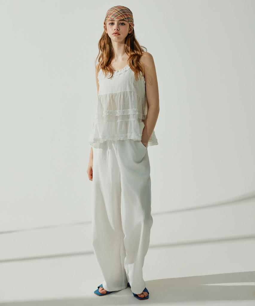 VIKINI VENDER Slush Linen Elastic Waist Wide Pants - White