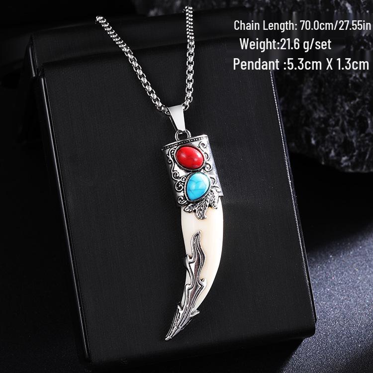 Herren Retro Wolfszahn Anhänger Halskette - Edelstahl Hip Hop Pullover Kette