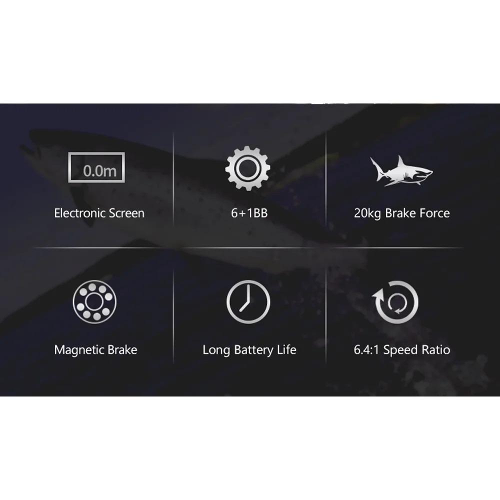 MJ3000 Electric Line Count Fishing Wheel 20 Kg Drag Power Digital Display Built-in Lithium Battery Sea Fishing Baitcasting Reel