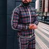 Autumn Men's Casual Plaid Sport Suit: Zip-Up Jacket & Long Pants Two-Piece Set