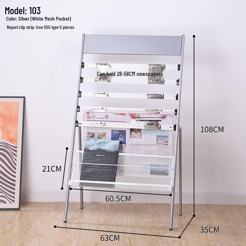 Floor-Standing Magazine, Newspaper, and Book Display Rack for Promotional Material and Office Storage