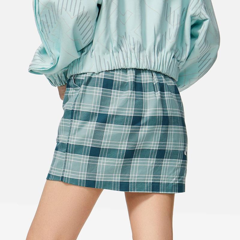 Li Ning X Persue Artist Collaboration Color Block Plaid A-Line Skirt Women Skirts Green ASKR242-3