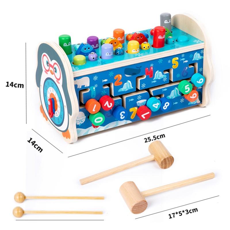 Magnetic Fishing Owl Cube New Montessori Toys Learning Educational Clock Hammer Game with Music Puzzle for Kids Gift