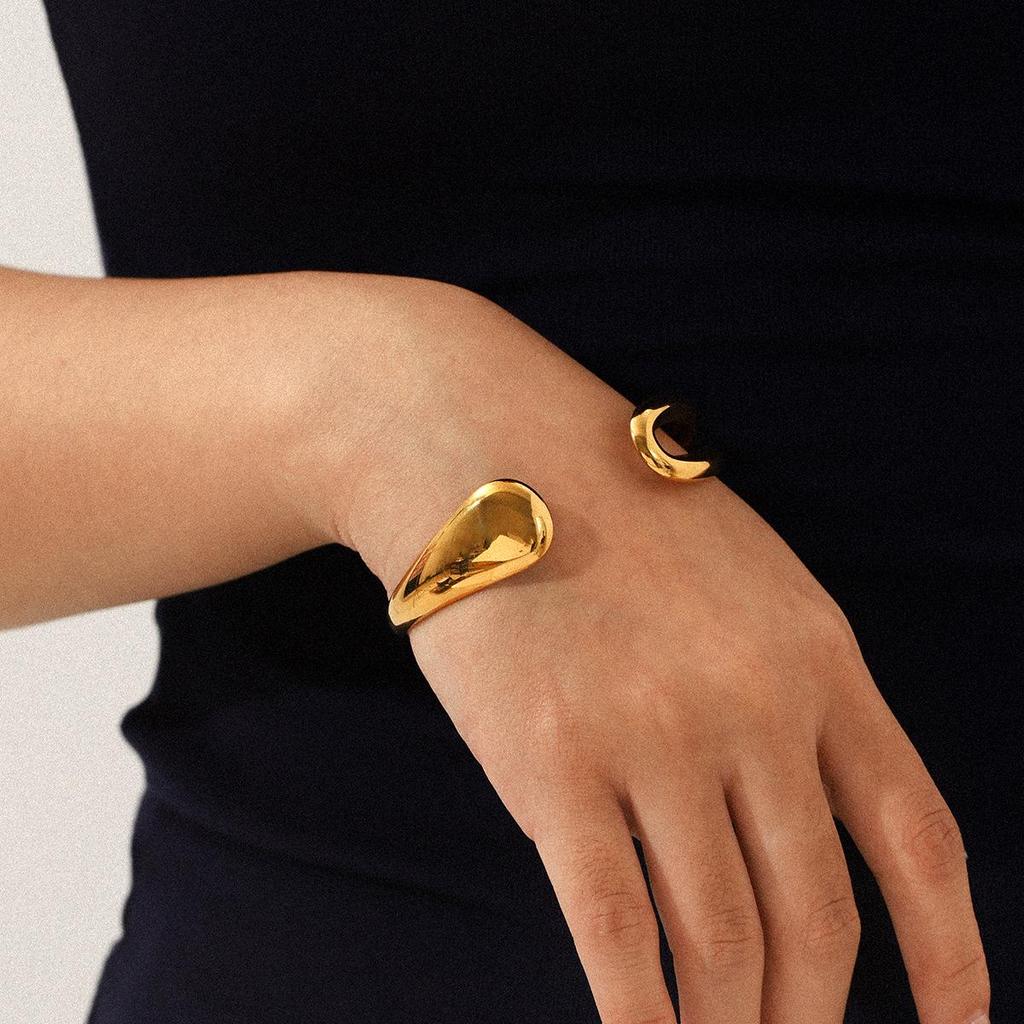 18K Gold INS-Style Open Bangle: Non-Fading Stainless Steel Women's Jewelry