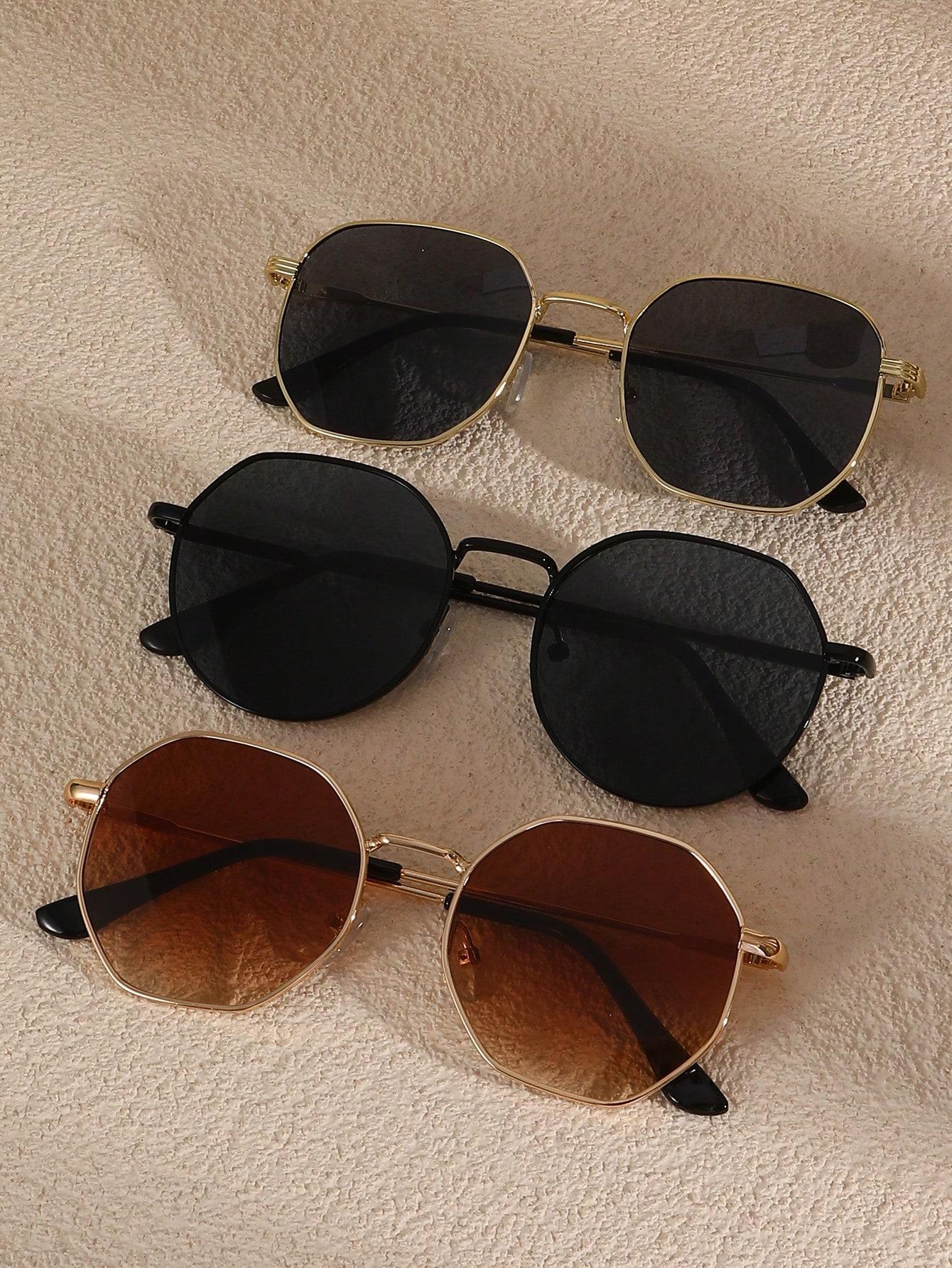 

3 шт. Металлические модные нестандартные солнцезащитные очки для женщин и мужчин для повседневной жизни, аксессуары для отпуска.