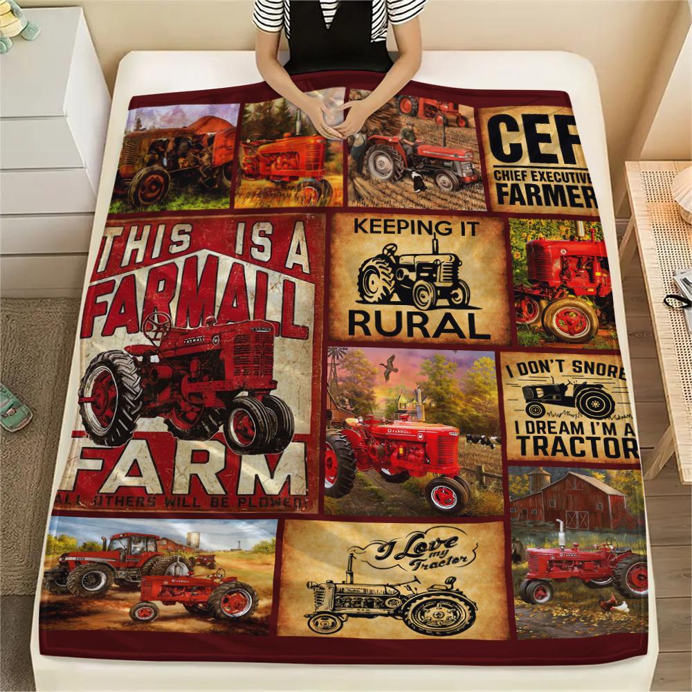 1Pc Tractor Truck Print Flannel Blanket, High quality Comfortable for All Seasons, Home Decor, Warmth and Comfort, Perfect for Christmas Gifts
