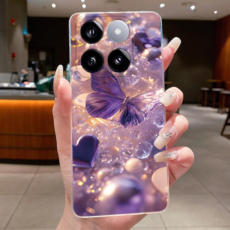 For Xiaomi 14T / Xiaomi 14T Pro Case Clear Luxury Fashion Butterfly Flower Soft TPU Silicone Casing Cover Transparent Phone Case