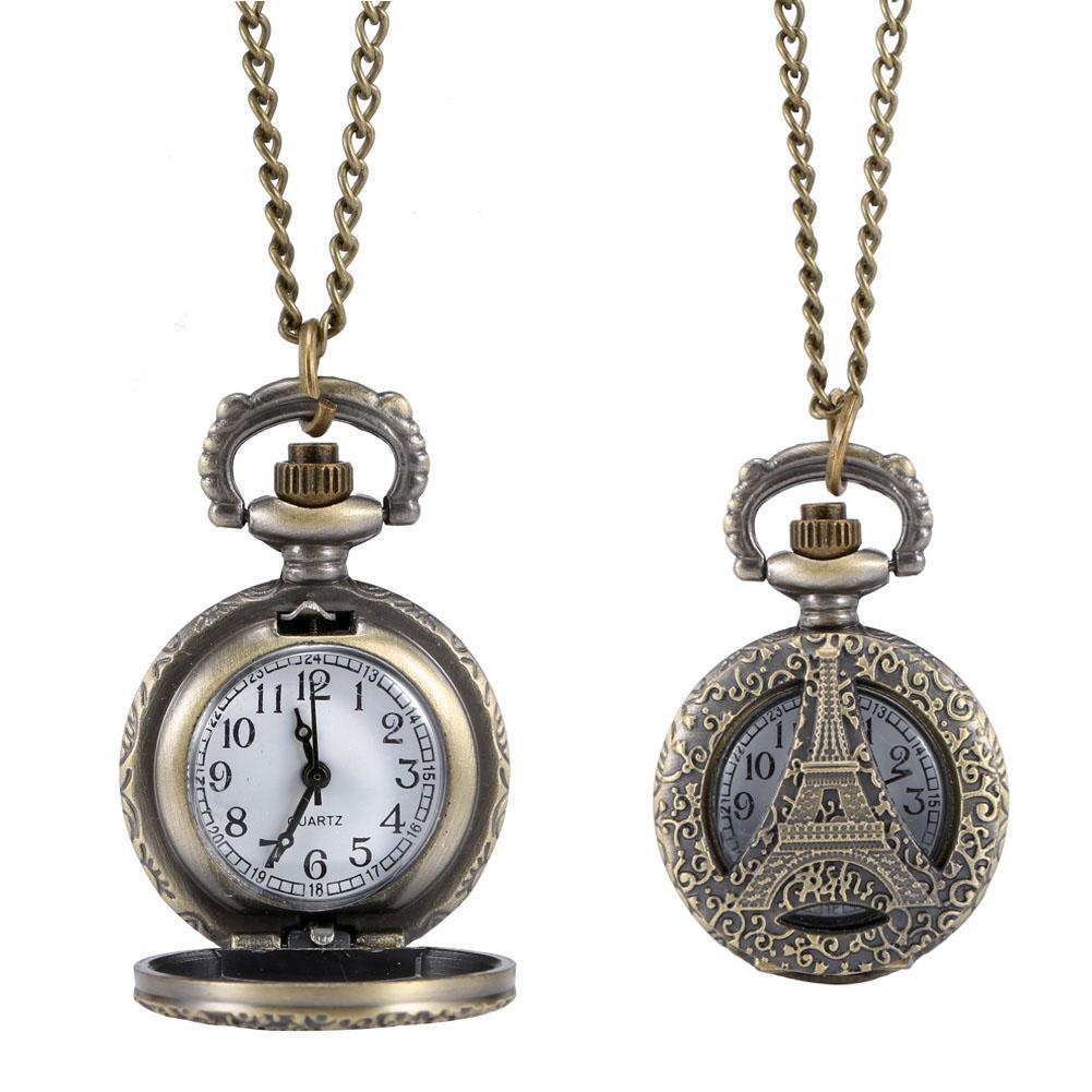Vintage Pocket Watch Bronze Color Quartz Watch Cool Chain Hollow Love Heart Watches Necklace Pendant Gifts For Women Man