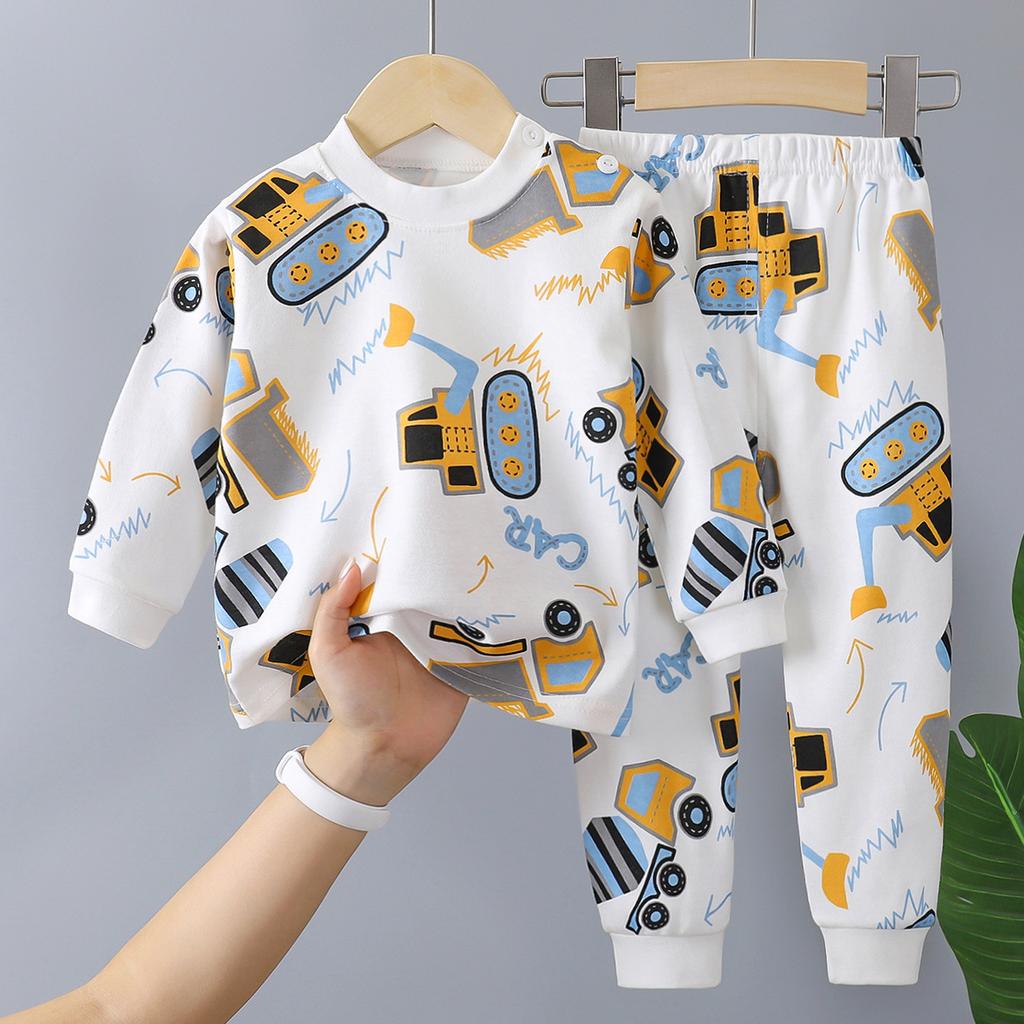 Kids Cotton Thermal Underwear Set Boys Girls Autumn Pajamas Home Wear Long Sleeve Top And Pants Baby Warm Base Layer