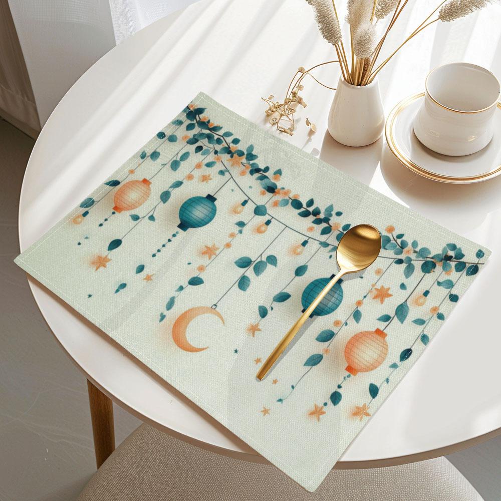 Ramadan Crescent Moon Print Placemats – Rectangular Table Mats for Ramadan & Eid Home 6PC 30X45cm