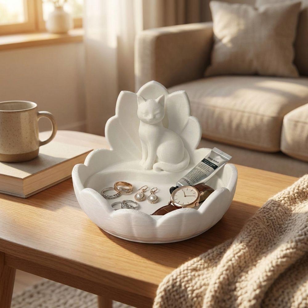 3D Printed Cosmetic Storage Dish Lotus-Shaped Desktop Organizer Trinket Dish Home Decoration