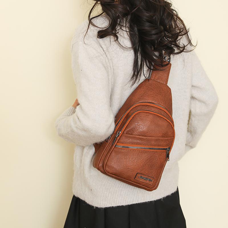Women's Leather Chest Bag Solid Color Crossbody Bag Stitching Waist Bag Colorful Shoulder Straps