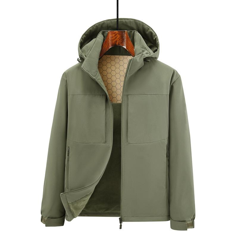 Autumn and Winter Coat Men's Hooded Velvet Thickened Large Size Windbreaker Jacket for Young and Middle-aged People