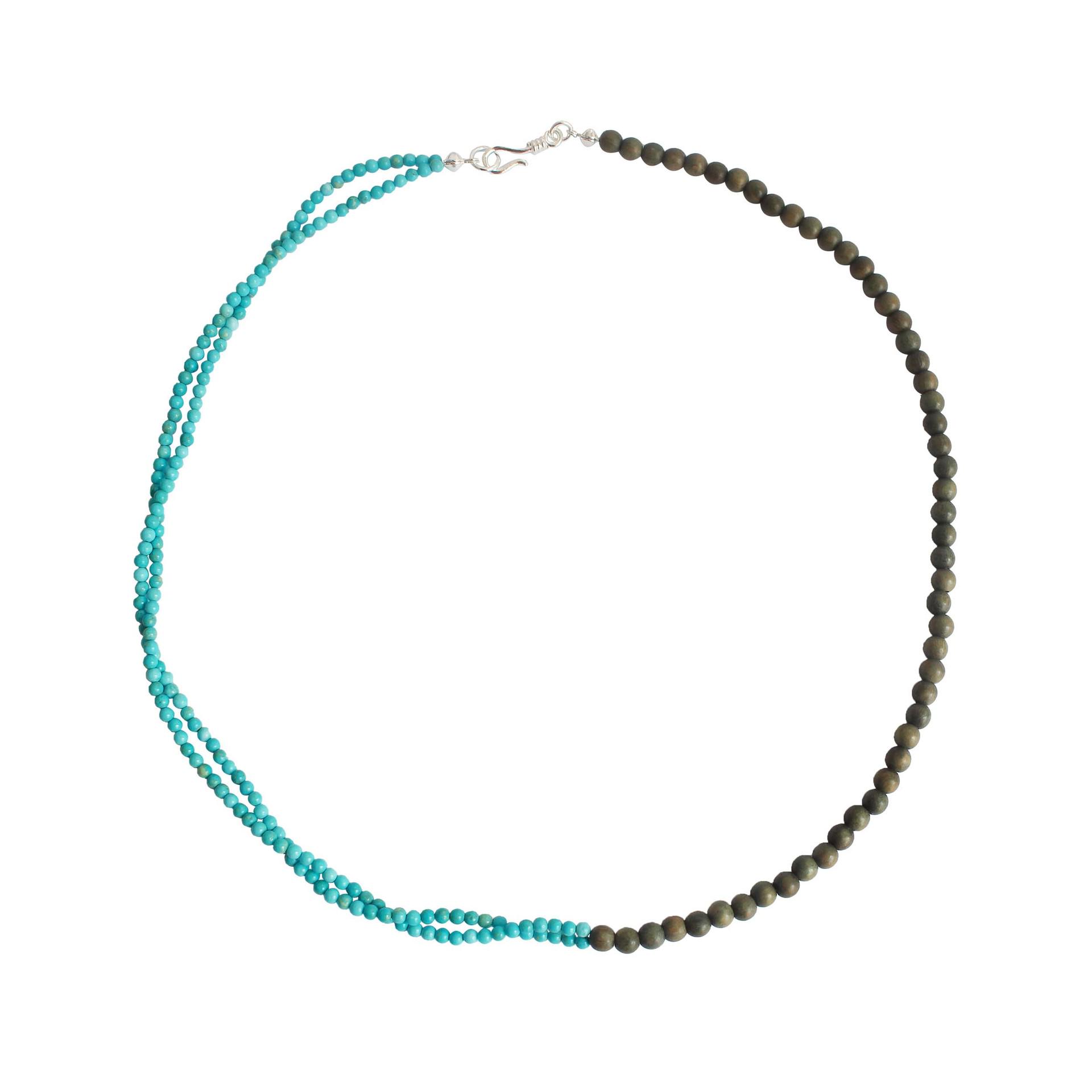 

Двухслойное ожерелье из бирюзы и зеленого сандала - Ретро стиль весна/лето