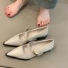 One Word with Small Leather Shoes, Women's Simple and Versatile Commuting Temperament, Single Shoes, Pointed Head, Shallow Mouth Mary Jane Shoes