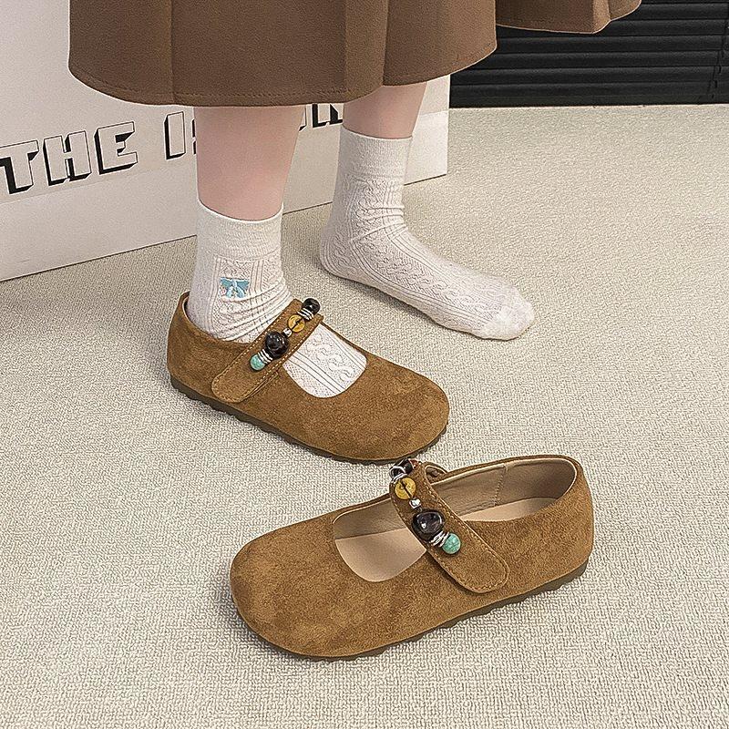 New Flat Birkenstocks Mary Jane Retro Skirt Women'S Velcro Single Shoes Autumn Beads