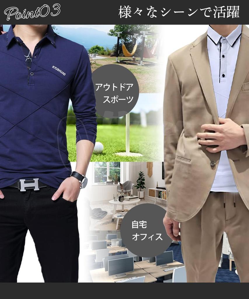 Ropa de Golf Polo Manga Larga Secado Rápido Camiseta de Golf Negocios Algodón Deportes Azul Marino 2XL [three Joy] Hombre