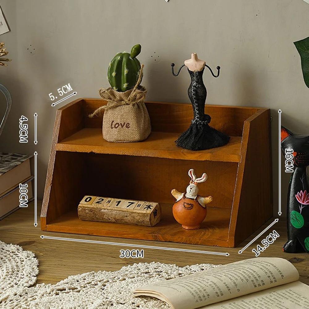 Vintage Wooden Storage Rack Desktop Drawer Perfume Cosmetics Display Makeup Organizers 3 Layers Stander for Home Space Saving